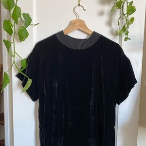 High Neck Velvety Crushed Velour T Shirt Dress